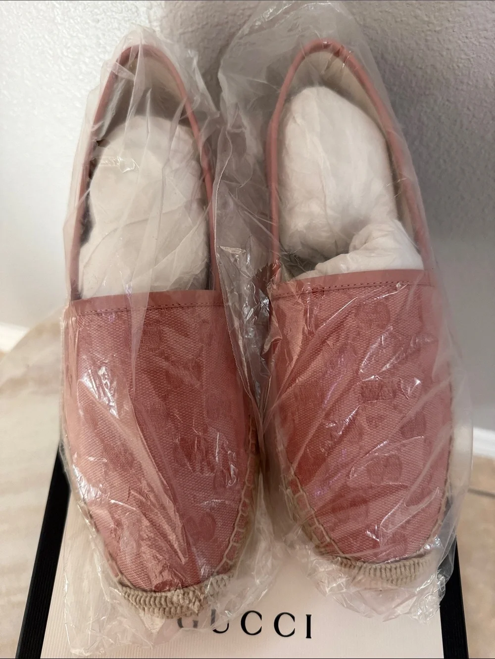 Gucci Pink Monogram Canvas Espadrille Flats